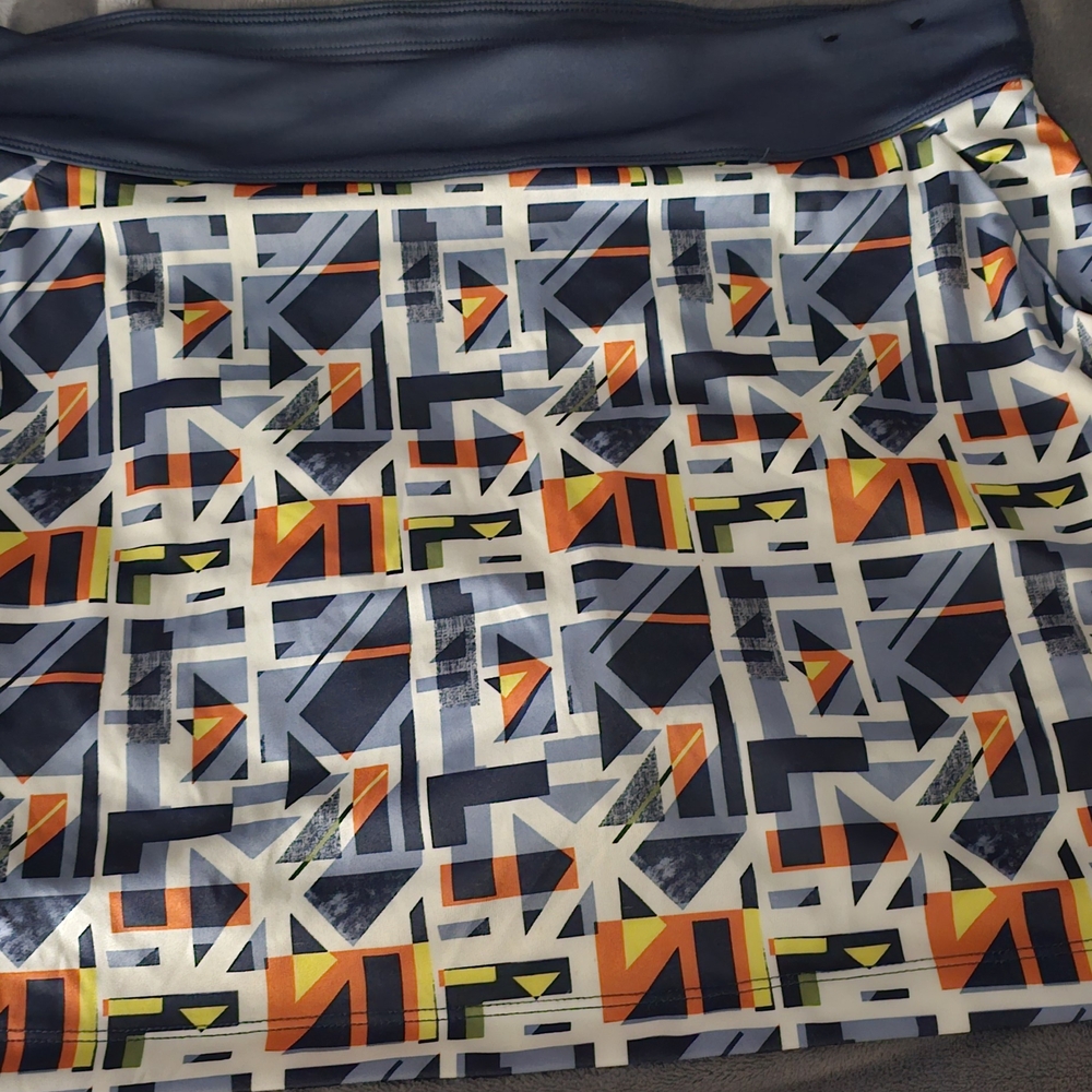 Callaway Geometric Print Skirt in Navy, Orange & Yellow